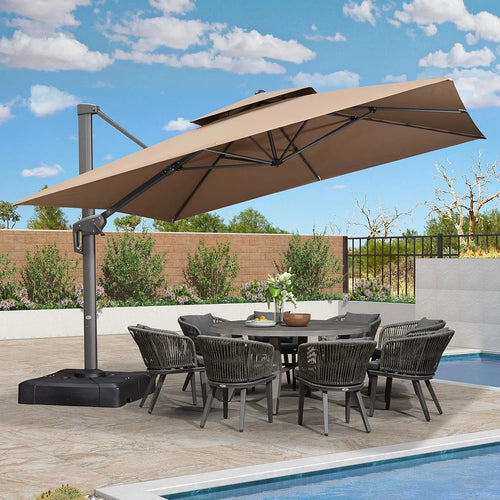 12FT Square Cantilever Patio Umbrella with 360° Rotation Tilting I8411