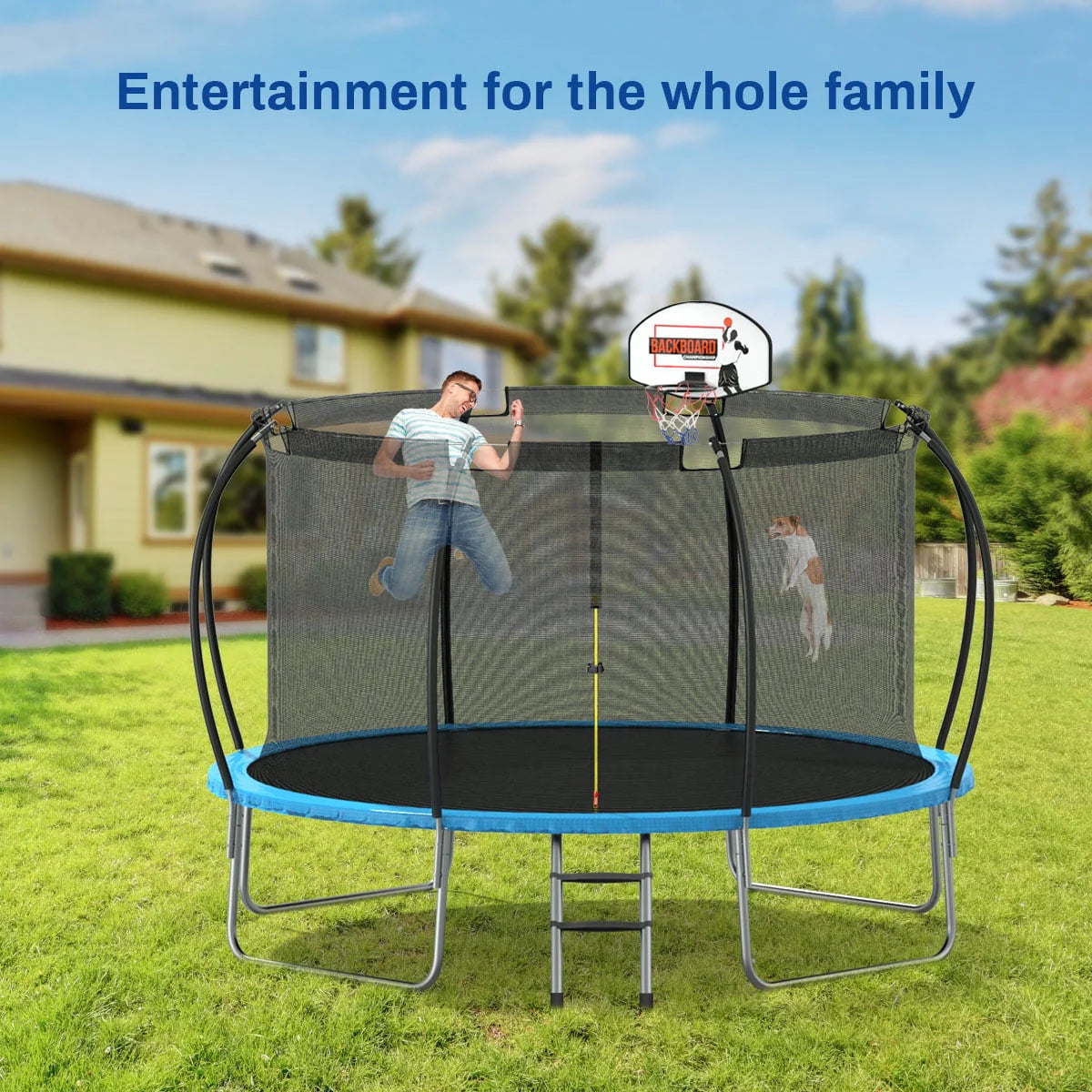 12 ft Trampoline with Enclosure and Basketball Hoop B64156