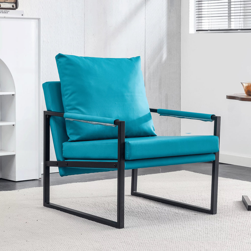 PU Leather Accent Arm Chair Mid Century Modern Upholstered Armchair Metal Frame T771