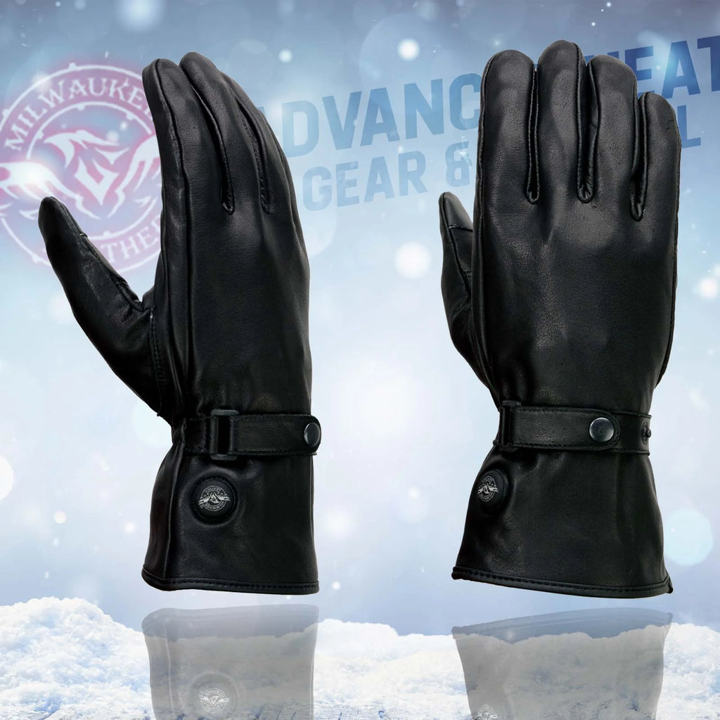 Black Leather Heated Winter Gloves with Battery X-Large E264484