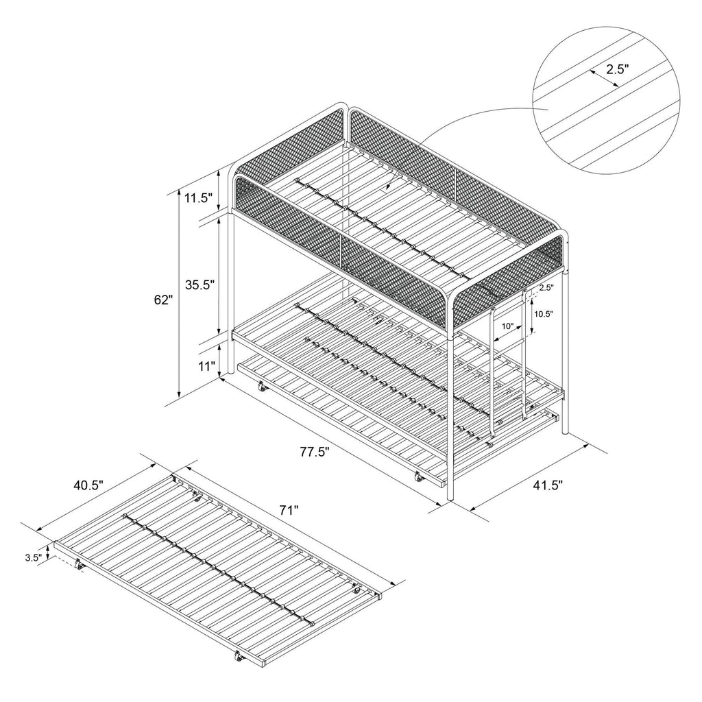 Black Triple Twin Bunk Bed J129