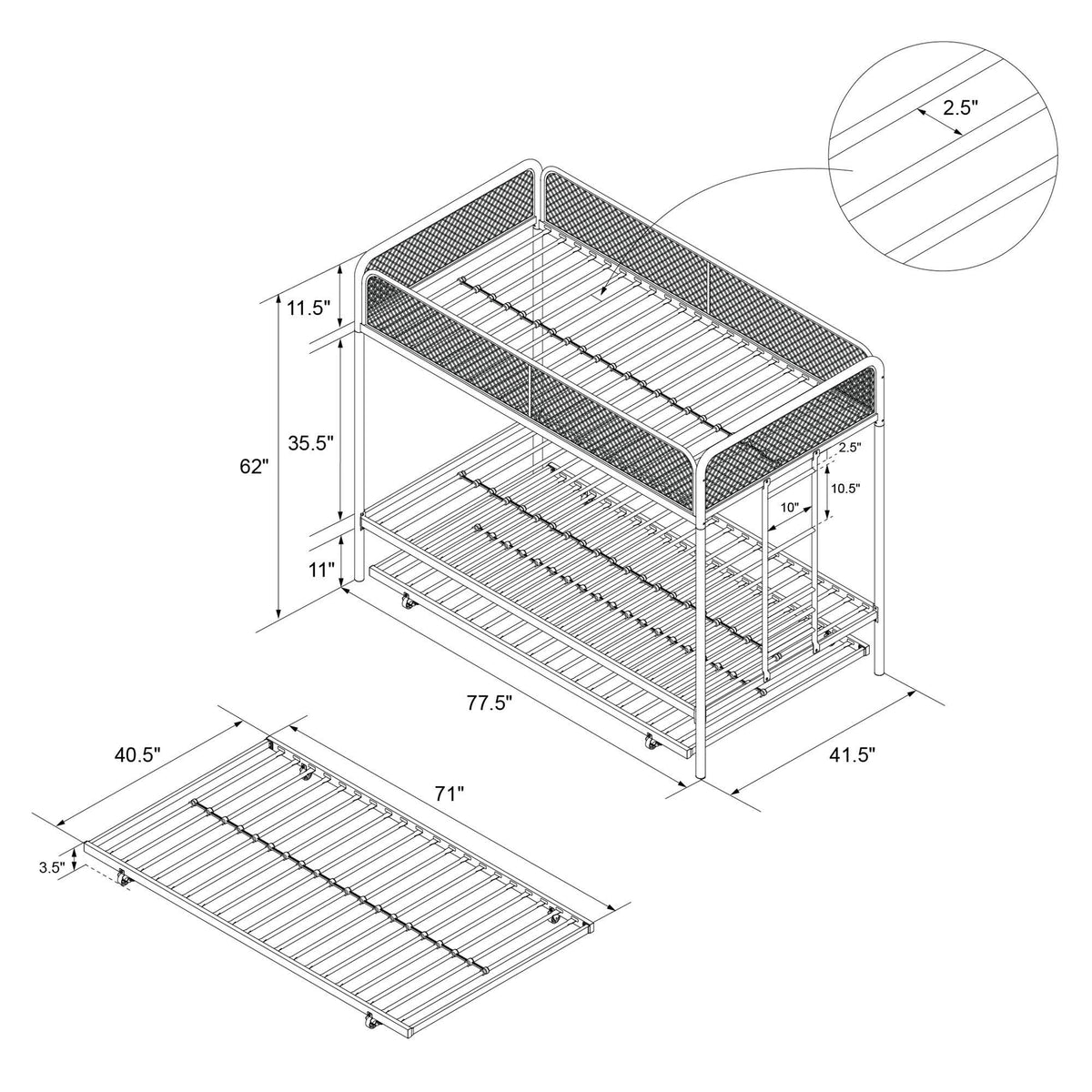 Black Triple Twin Bunk Bed J129