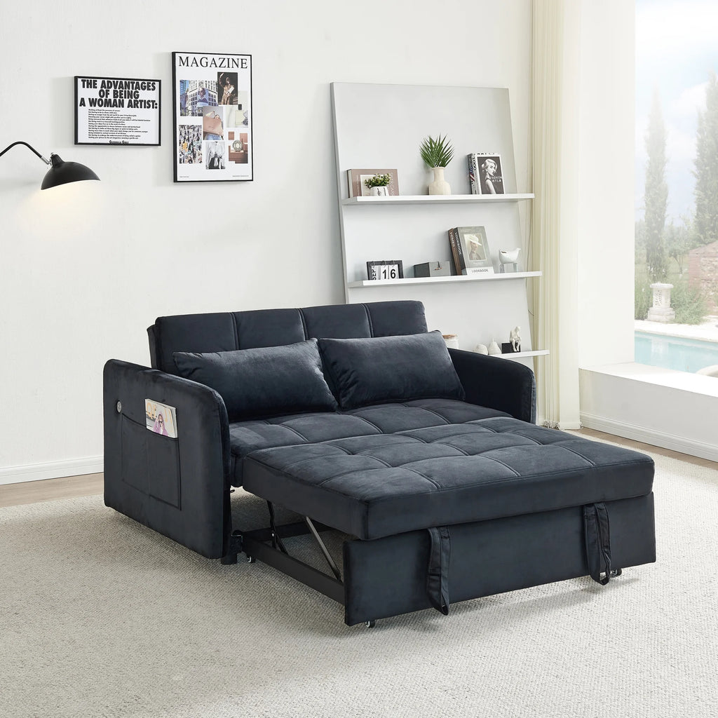 Black Velvet Pull Out Sofa Bed P48135