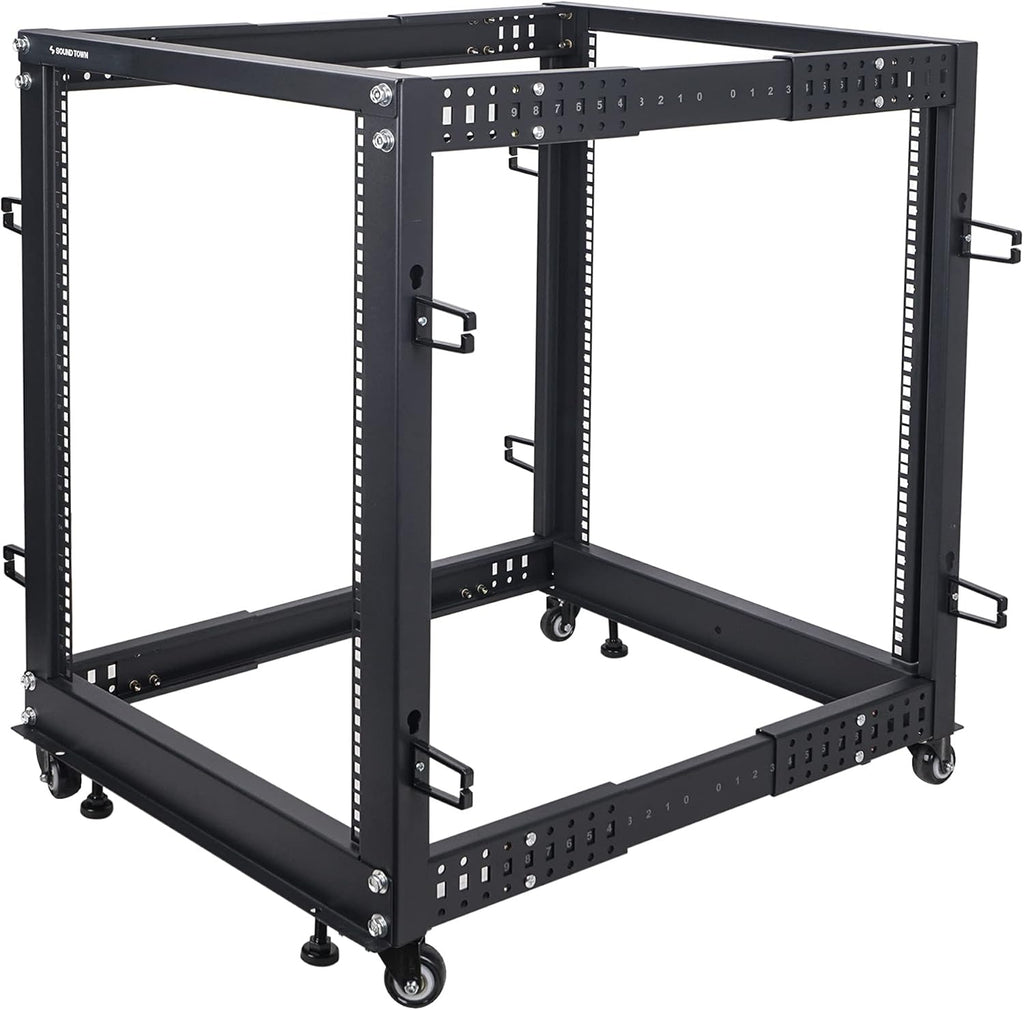 15U Open Frame Server and Network Equipment Rack with Adjustable Depth, Casters, Levelers, Cable Management L52122