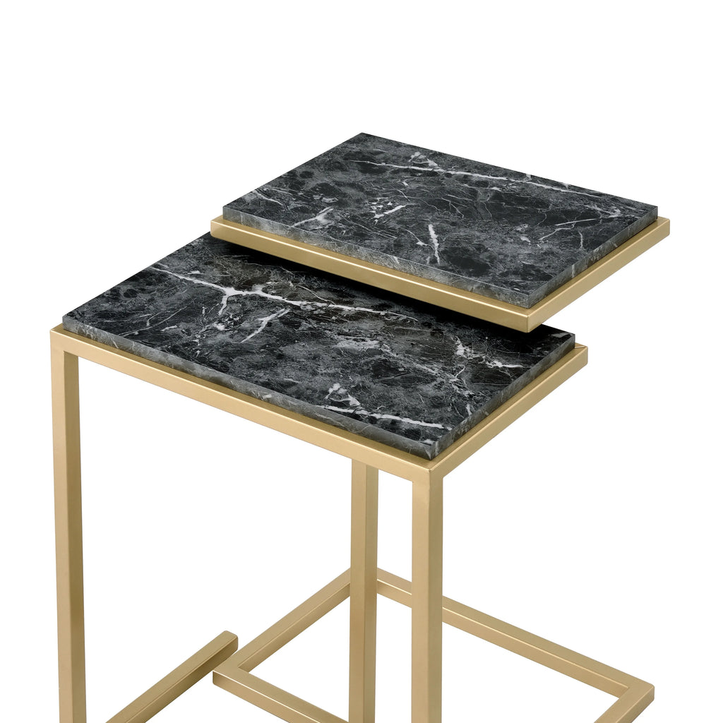 Black Faux Marble 2-Piece Nesting Tables Set G4874