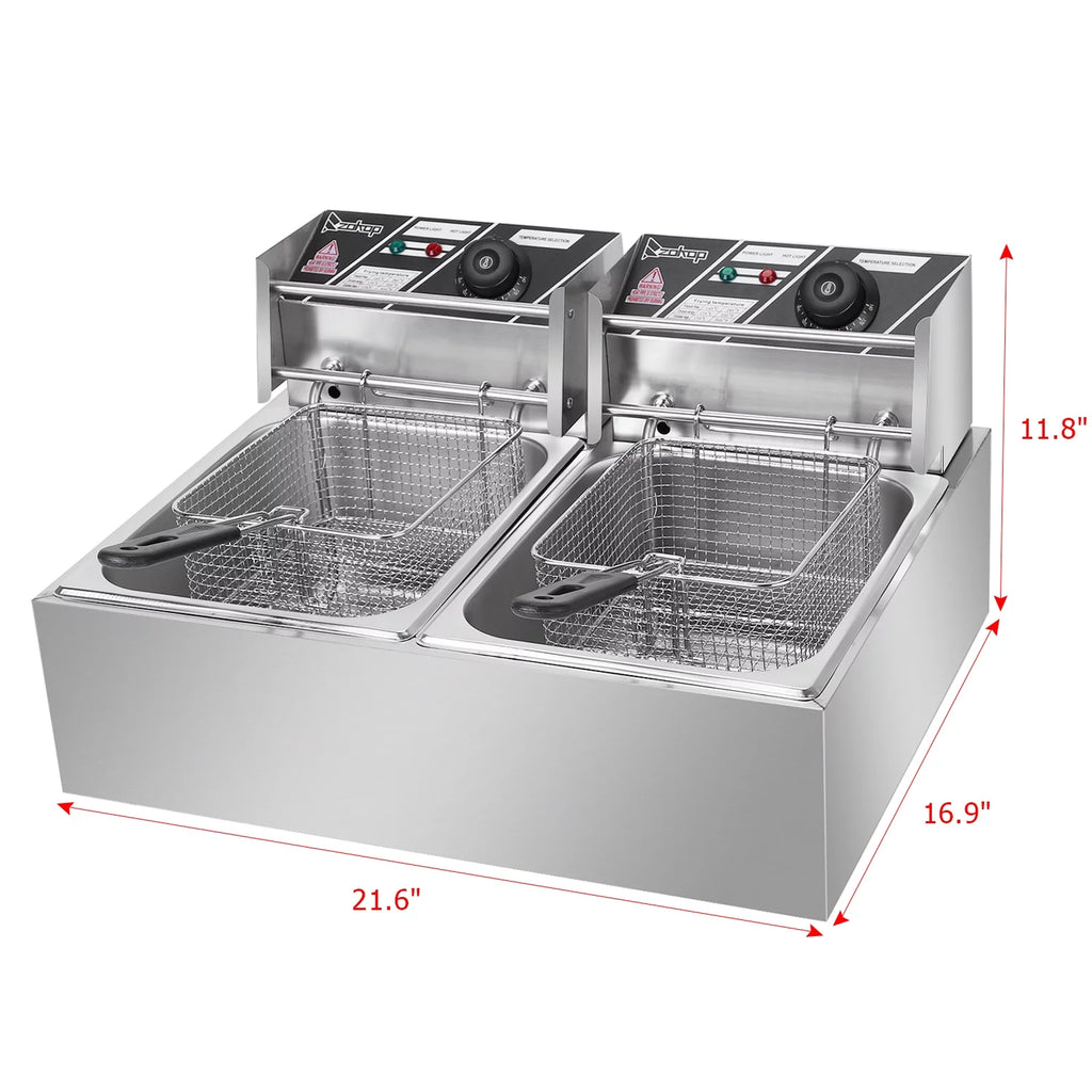 5000W 12 Liter Electric Countertop Deep Fryer Dual Tank H2801