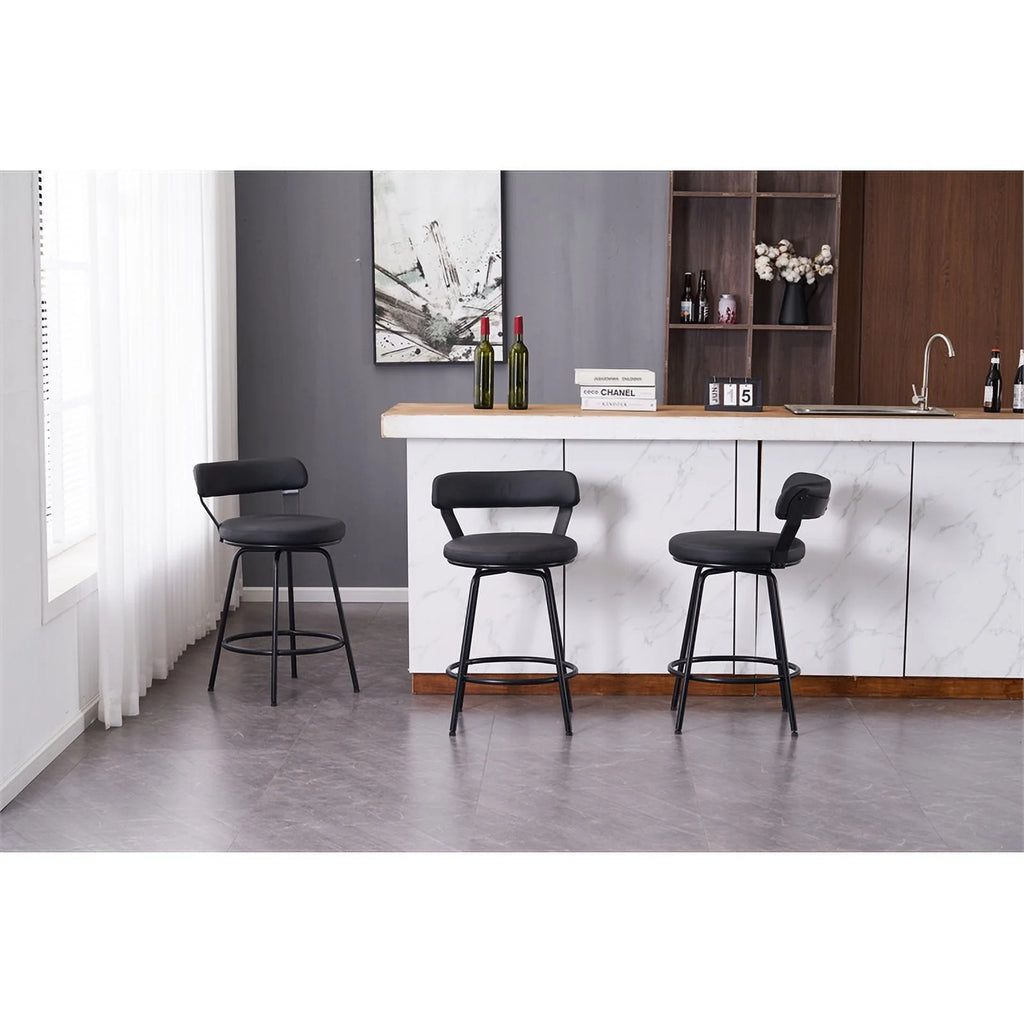 Black Faux Leather Swivel Counter Stool Set of 3 O651