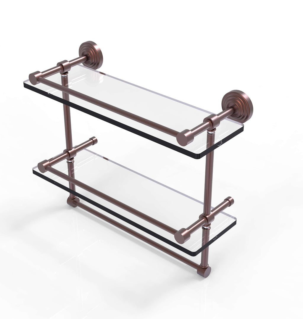 Antique Copper Double Glass Shelf with Towel Bar L1518