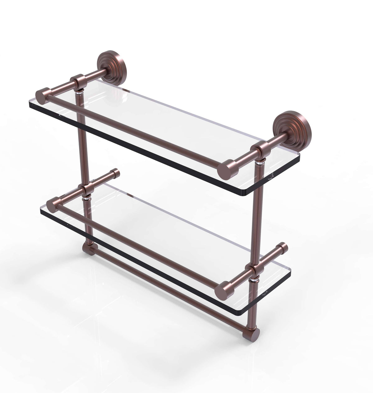 Antique Copper Double Glass Shelf with Towel Bar L1518