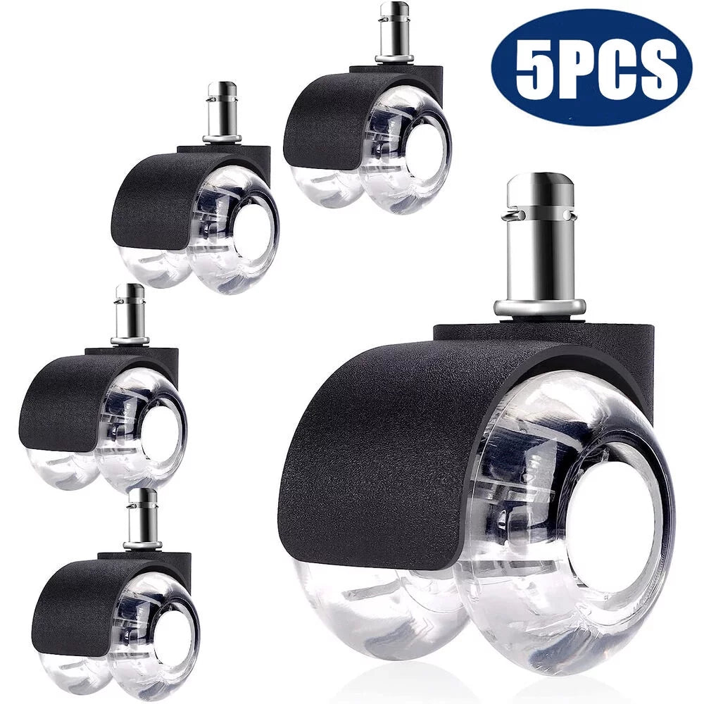 2" Heavy Duty Rubber Office Chair Caster Wheels, Set of 5 W951