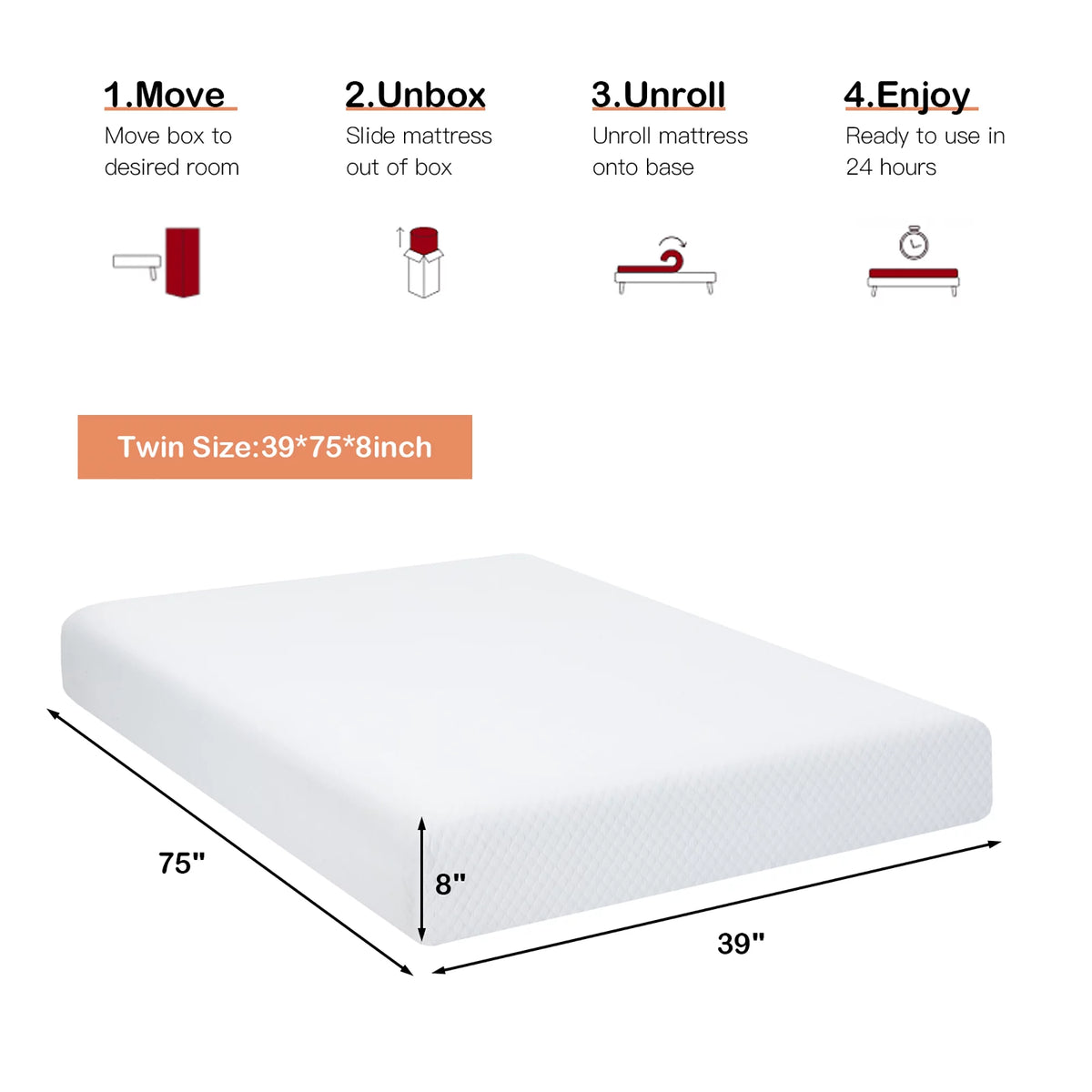 Twin Size 8'' Jacquard Foam Mattress Medium Firm J1293