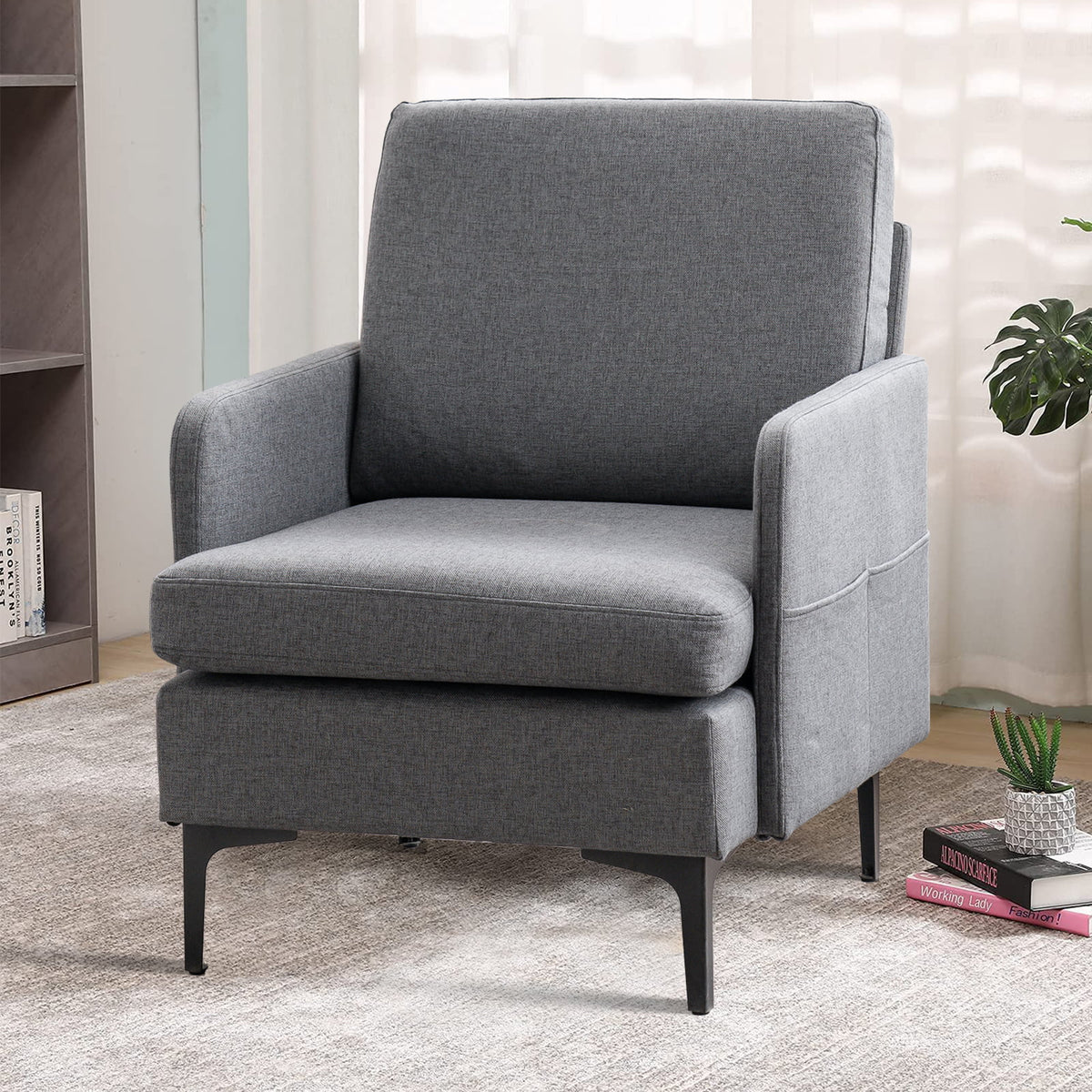 Velvet Upholstered Accent Chair with Wood Legs W317