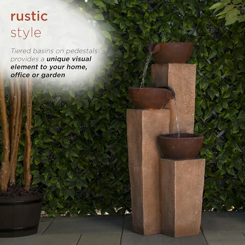 41” Outdoor 3-Tiered Weathered Stone Water Fountain W3307