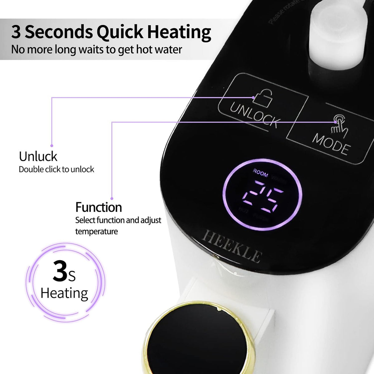 3s Instant Hot Water Dispenser Countertop with Touch Screen and Child Safety Lock U669479