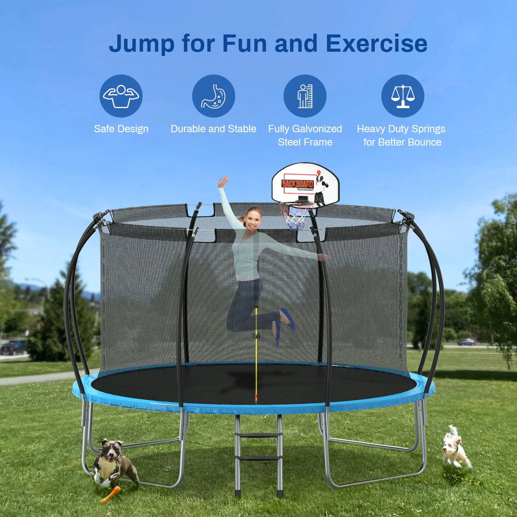 12 ft Trampoline with Enclosure and Basketball Hoop B64156