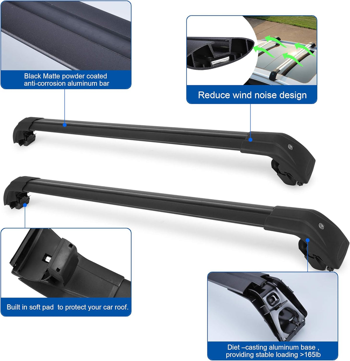 Roof Rack Cross Bars Black Matte with Anti-Theft Locks S1605