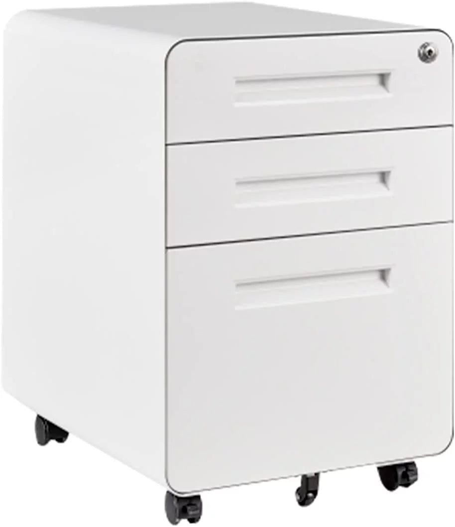 White 3 Drawer Metal File Cabinet with Lock E93463