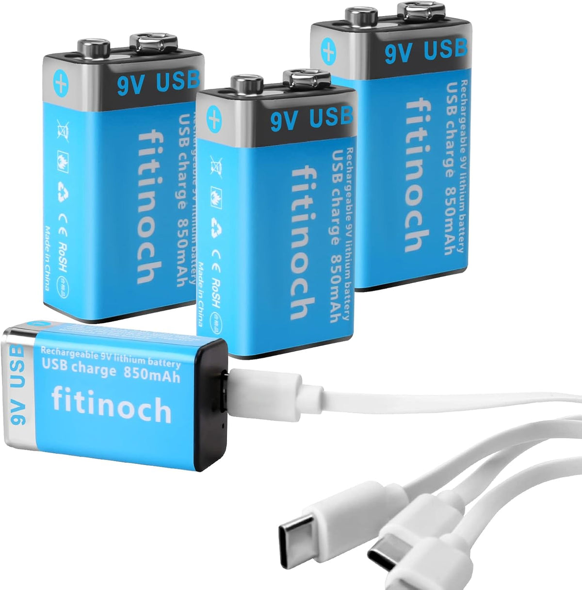 10 Pack Rechargeable AA Lithium Batteries with 4 in 1 USB Charging Cable C599405