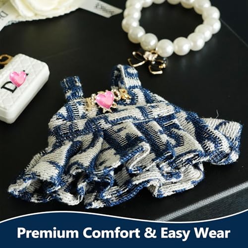 17cm Doll Clothes Set with Hat Pearl Necklace Bag Accessories Blue L840486