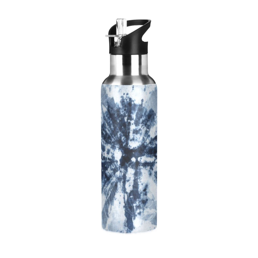 Tie-dye Blue Stainless Steel Insulated Water Bottle with Straw Lid Z895898