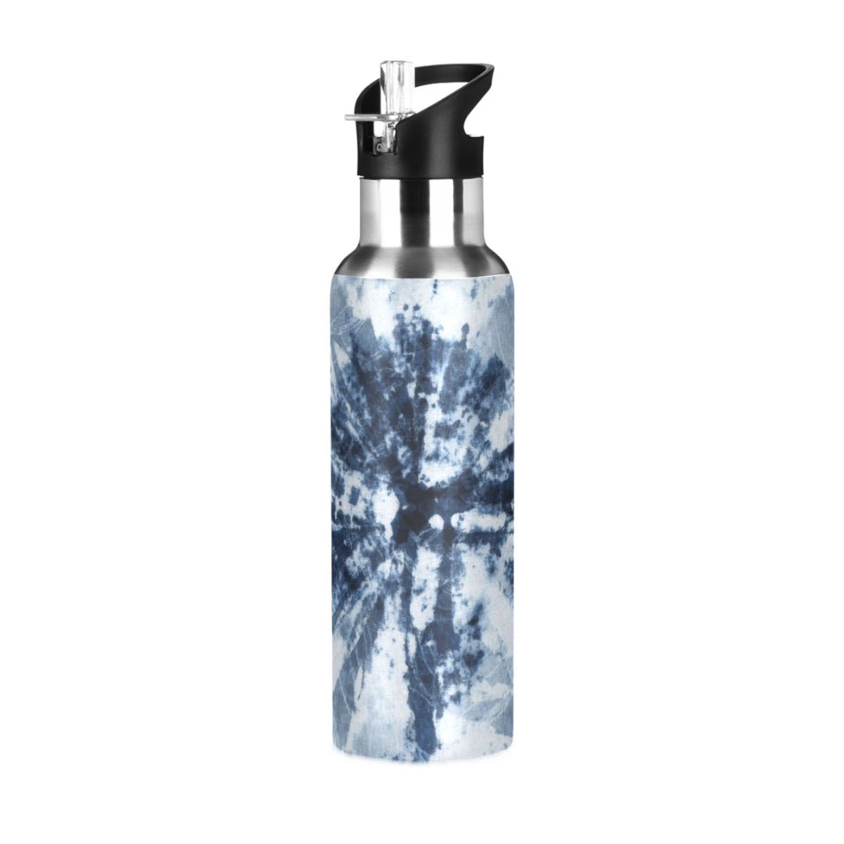 Tie-dye Blue Stainless Steel Insulated Water Bottle with Straw Lid Z895898