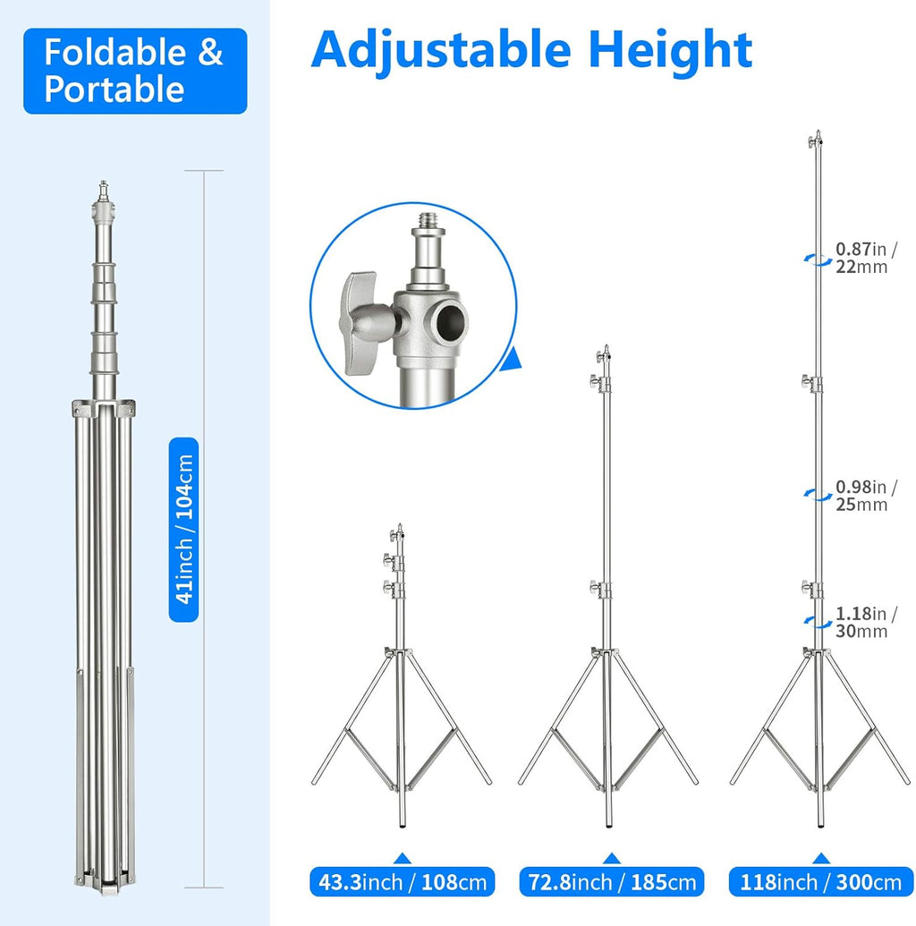 Stainless Steel Heavy Duty Light Stand 118"/300CM with Universal Adapter K725