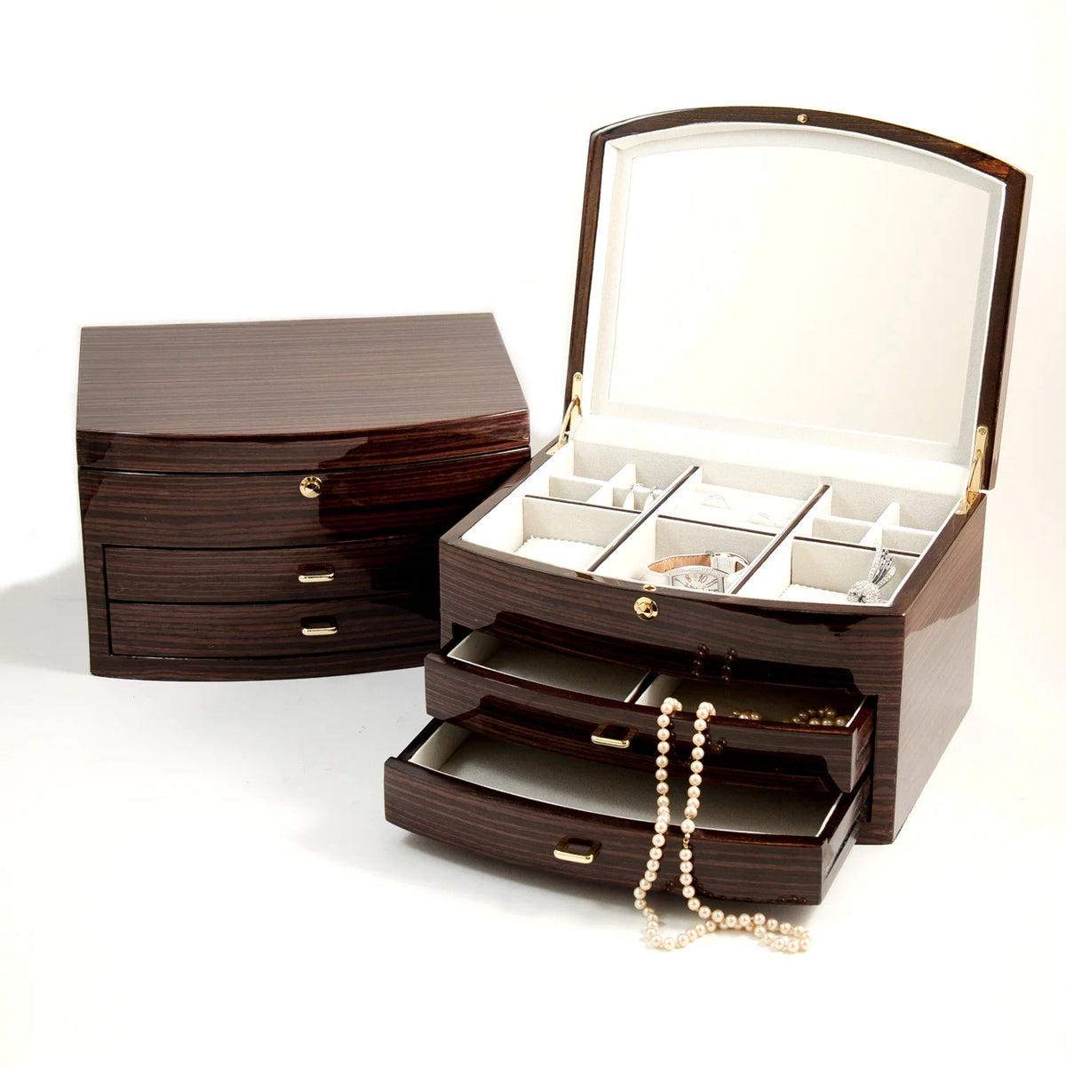 Lacquered Wood Jewelry Box with Mirror L3742