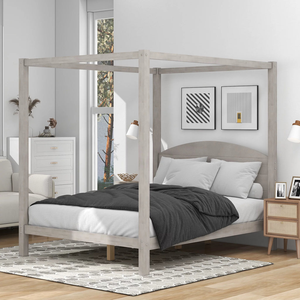 Queen Size Canopy Platform Bed with Headboard H27788