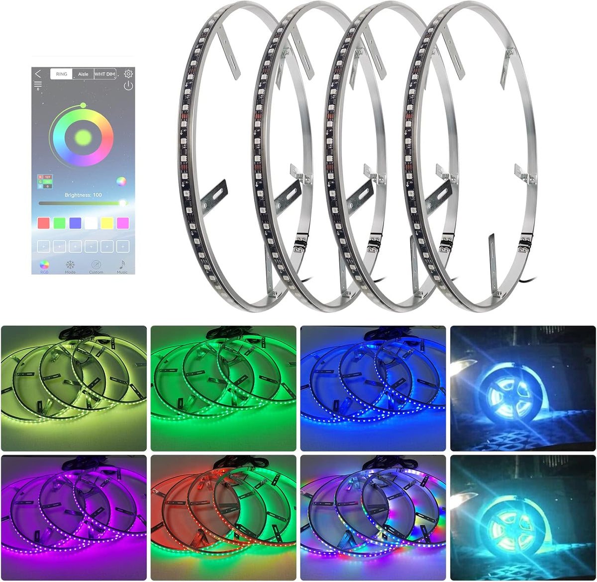 4PCS 15.5” Waterproof LED Wheel Light Kit with App Control H35222