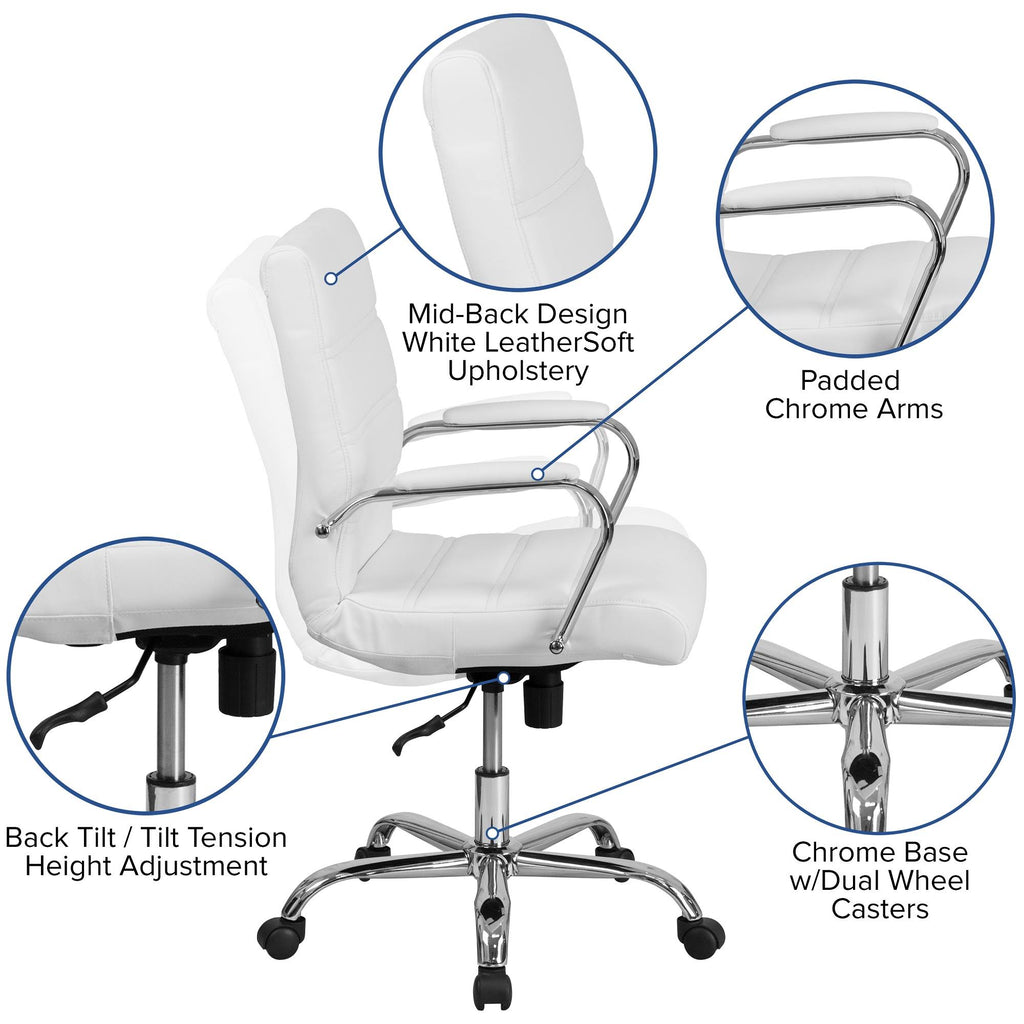 White and Silver Mid-Back Executive Swivel Office Chair O560738