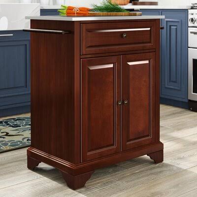 Vintage Mahogany Kitchen Cart with Stainless Steel Top U99921