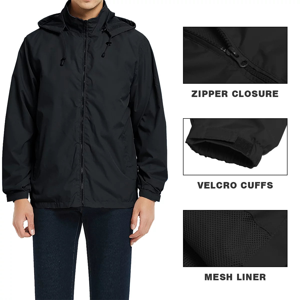 Lightweight Waterproof Hooded Rain Jacket Black XL U860315