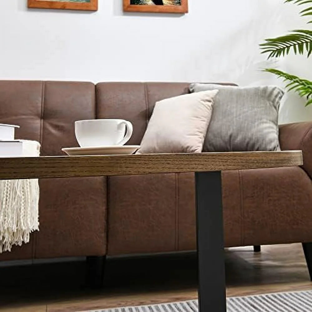 Round Solid Wood Coffee Table with Metal Legs T384